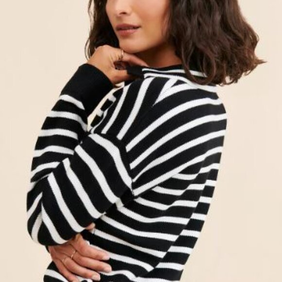 Flat White Blue Striped Polo Knit Sweater - Picture 5 of 5